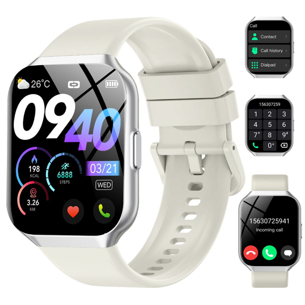 Smart Watch Fits for Android and iPhone 1.96'' Smartwatch for Men Women 110+ Sports Modes Fitness Tracker with Answer Make Calls/Message Reminder, IP68 Waterproof for Gift (White๏ผ