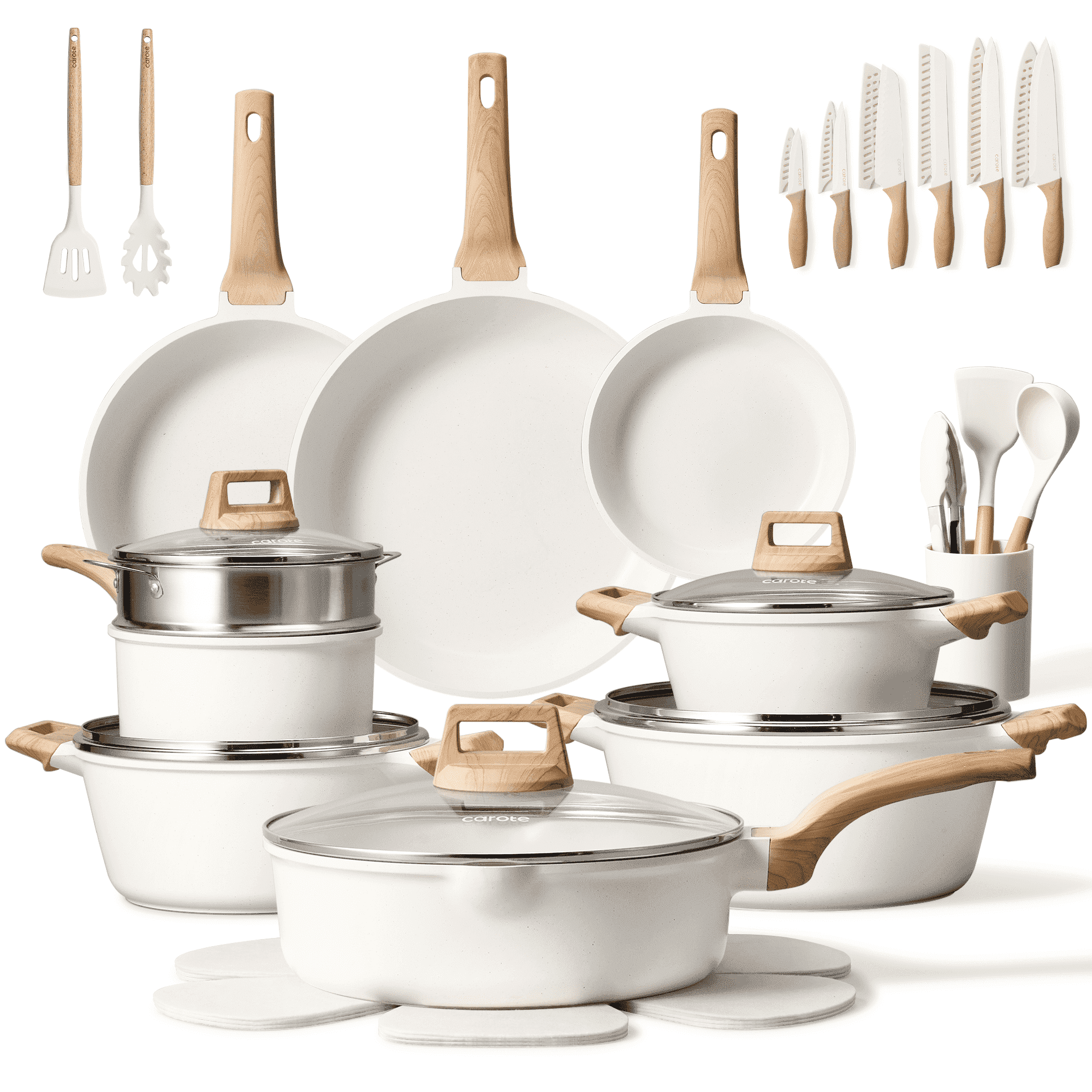 CAROTE 39-Piece Nonstick Pots and Pans Set, Induction Cookware Set with Granite Coating & Knife