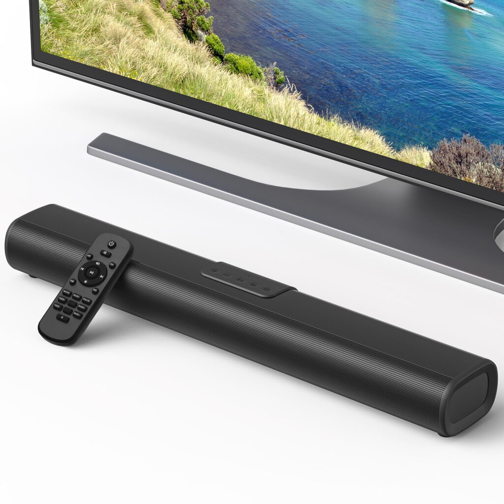 Fenbeli 50W Sound Bars for TV, 3D Surround Sound System with Built-in Subwoofer, Home TV Speakers SoundBar, Optical, RCA, USB & AUX Wall Mountable, Black