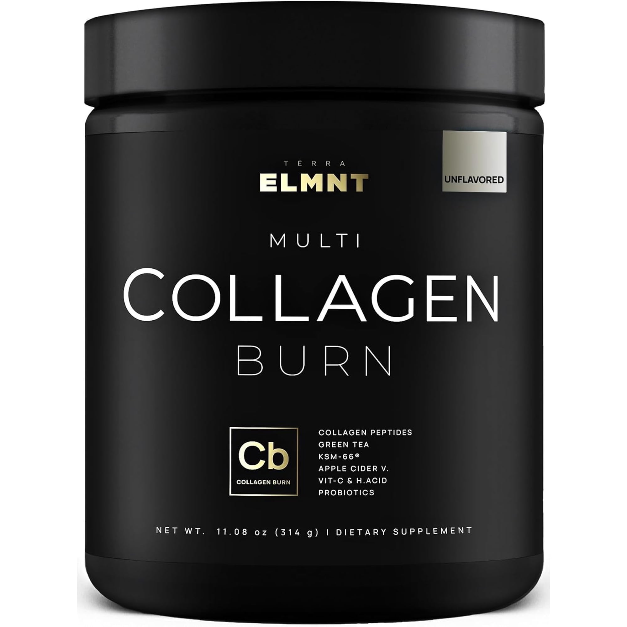 ELMNT Super Collagen Burn - Multi Collagen Peptides Powder for Women w. Apple C Vinegar (Unflavored)
