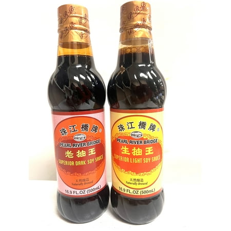 Superior Dark and Light Soy Sauce | 16.9 oz Each | Pearl River Bridge | Naturally Brewed (Pack of 2)