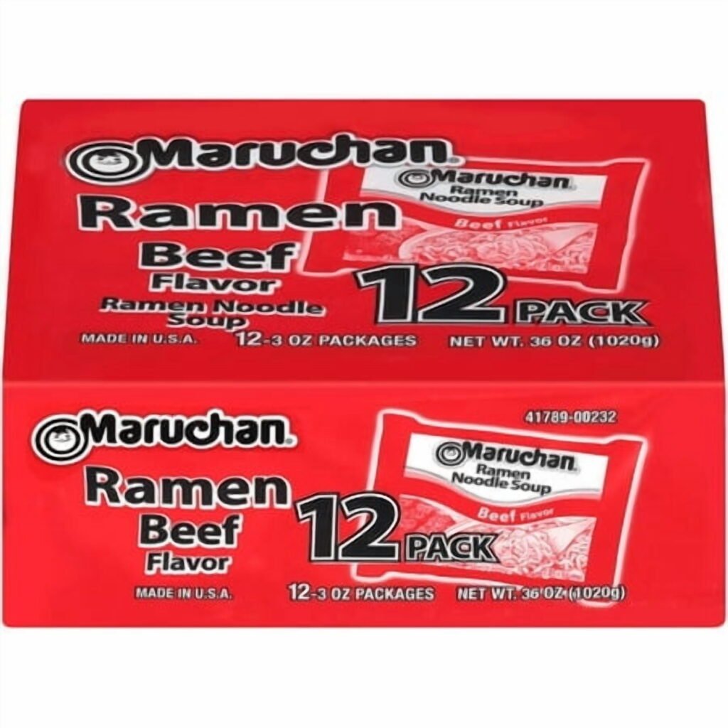 (24 pack) Maruchan Ramen Noodle Soup, Beef Flavor Instant Noodles, 3 oz, Pack of 12