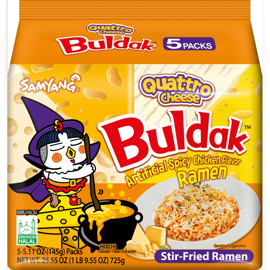 Samyang Buldak Quattro Cheese Spicy Chicken Instant Ramen Noodles, 5 Pack, 5.11 oz Bags