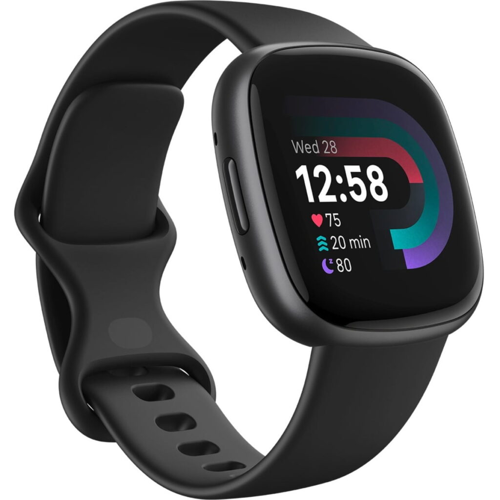 Fitbit Versa 4 Fitness Smartwatch with Daily Readiness, GPS, 24/7 Heart Rate, 40+ Exercise Modes, Sleep Tracking and more. Fitbit Versa 4 in Black / Graphite Aluminum.