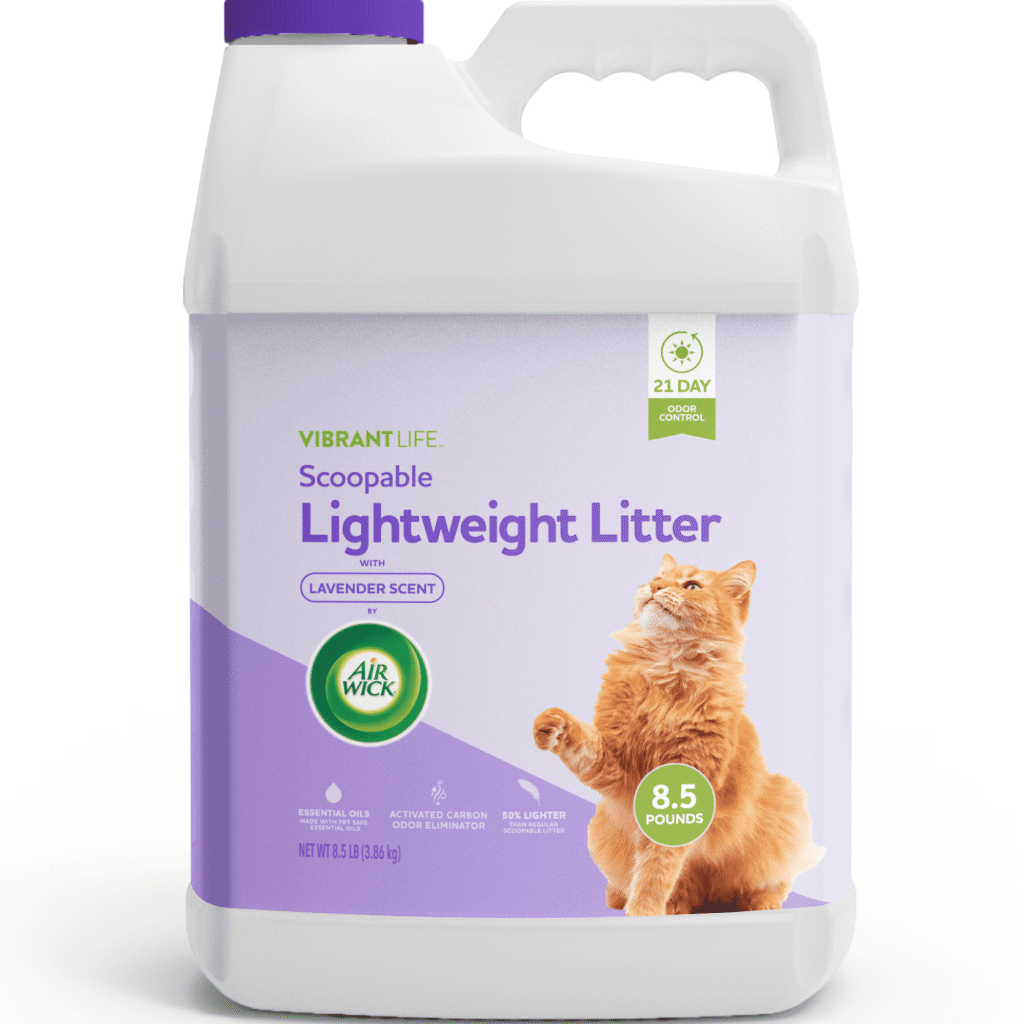 Vibrant Life Lightweight Clumping Cat Litter, Air Wick Lavender Oil Scent, Activated Carbon, Up to 21 Days Odor Control, 8.5 lb Jug