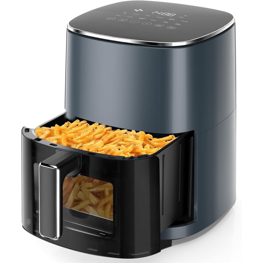 Air Fryer, 6-Quart Smart Air Fryer, 12-in-1 Functions - Air Fry, Roast, Reheat, Dehydrate, Bake, Steam, and More, 400รยฐF Max Temperature, Grey