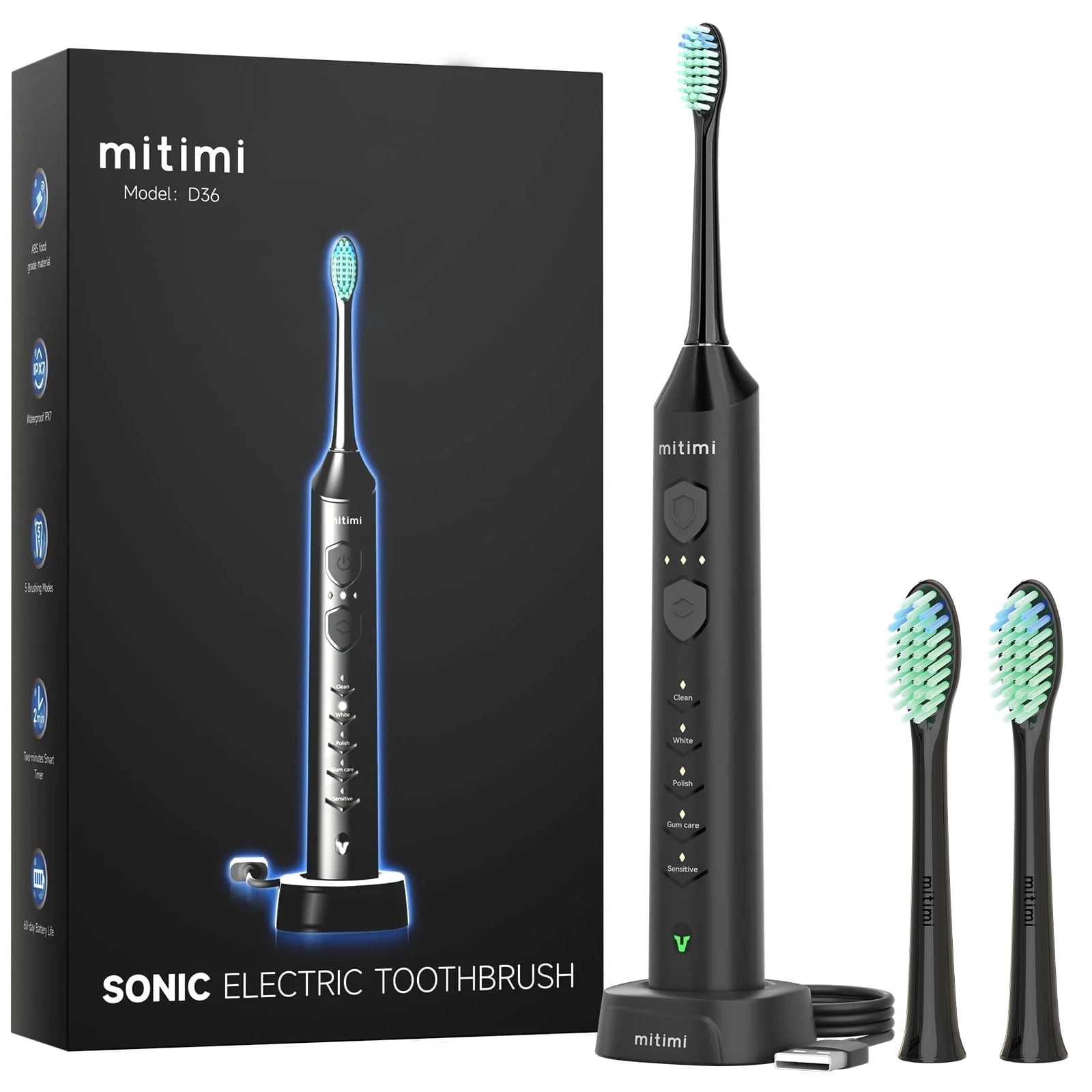 Magnetic‑Levitation Sonic Electric Toothbrush D36 Kit, 3 Intensity Levels & 5 Modes, Wireless Fast Charge, for Adults & Kids, Gift