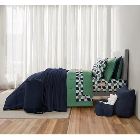 14pc College Dorm Essentials Bundle, Twin-XL, Reversible Bed in a Bag Comforter Set, Navy