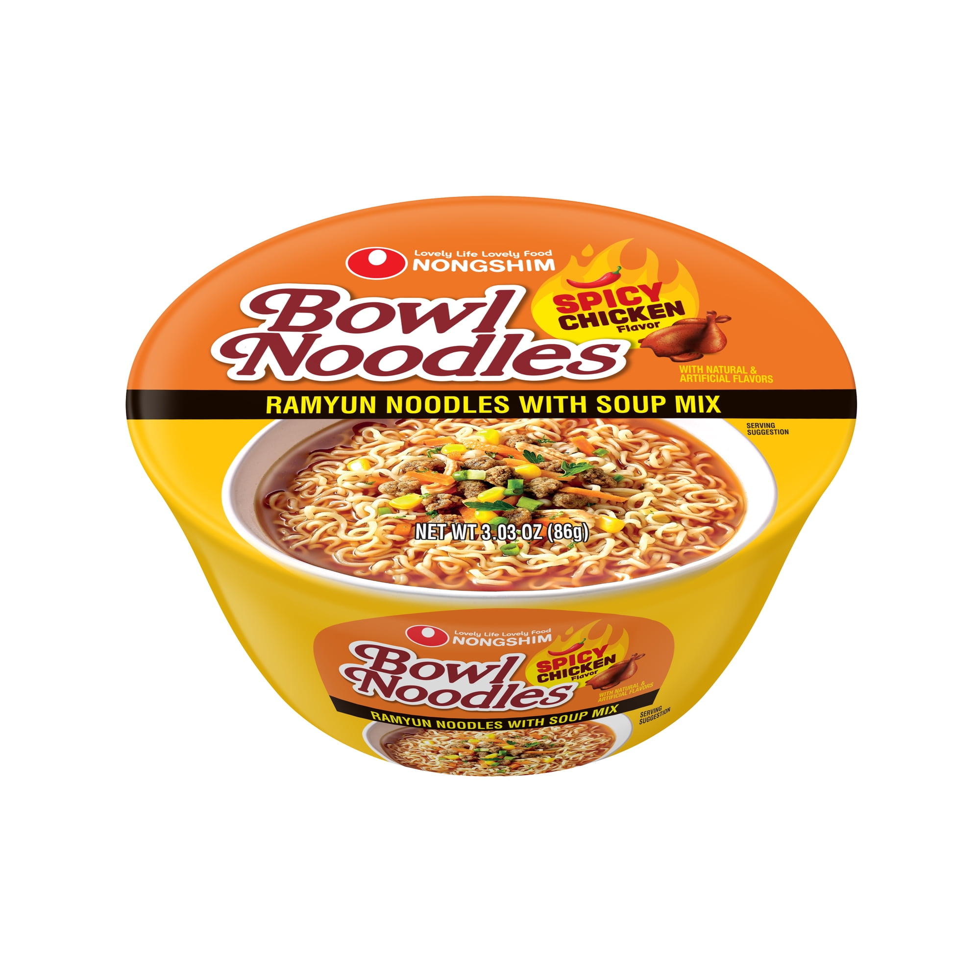 Nongshim Bowl Noodle Spicy Chicken Ramen Noodle Soup Bowl, 3.03oz X 1, Shelf-Stable