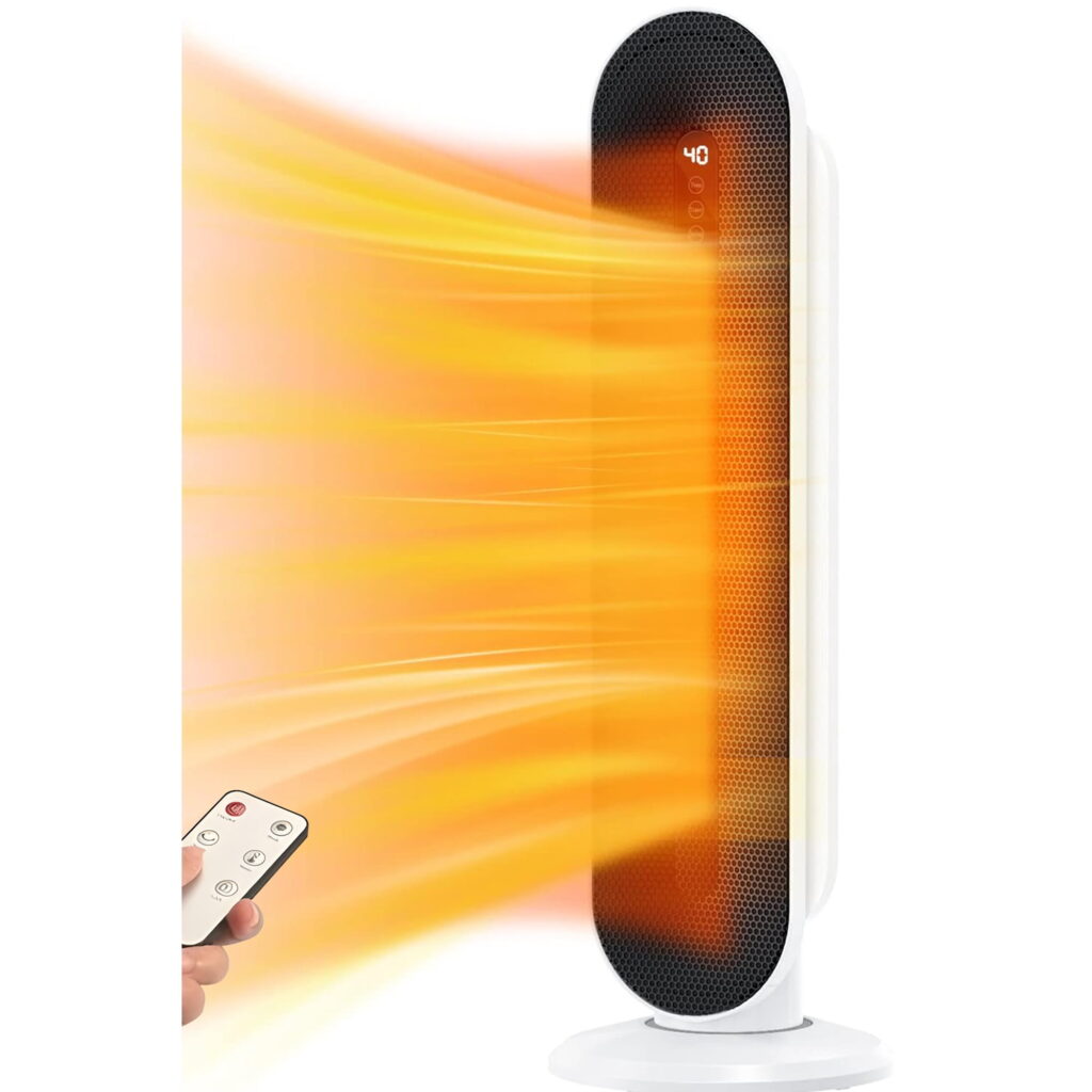 SUGIFT 1500W Ceramic Tower Space Heater, 2 Heat Settings, Electric Indoor Heater for Large Rooms, White