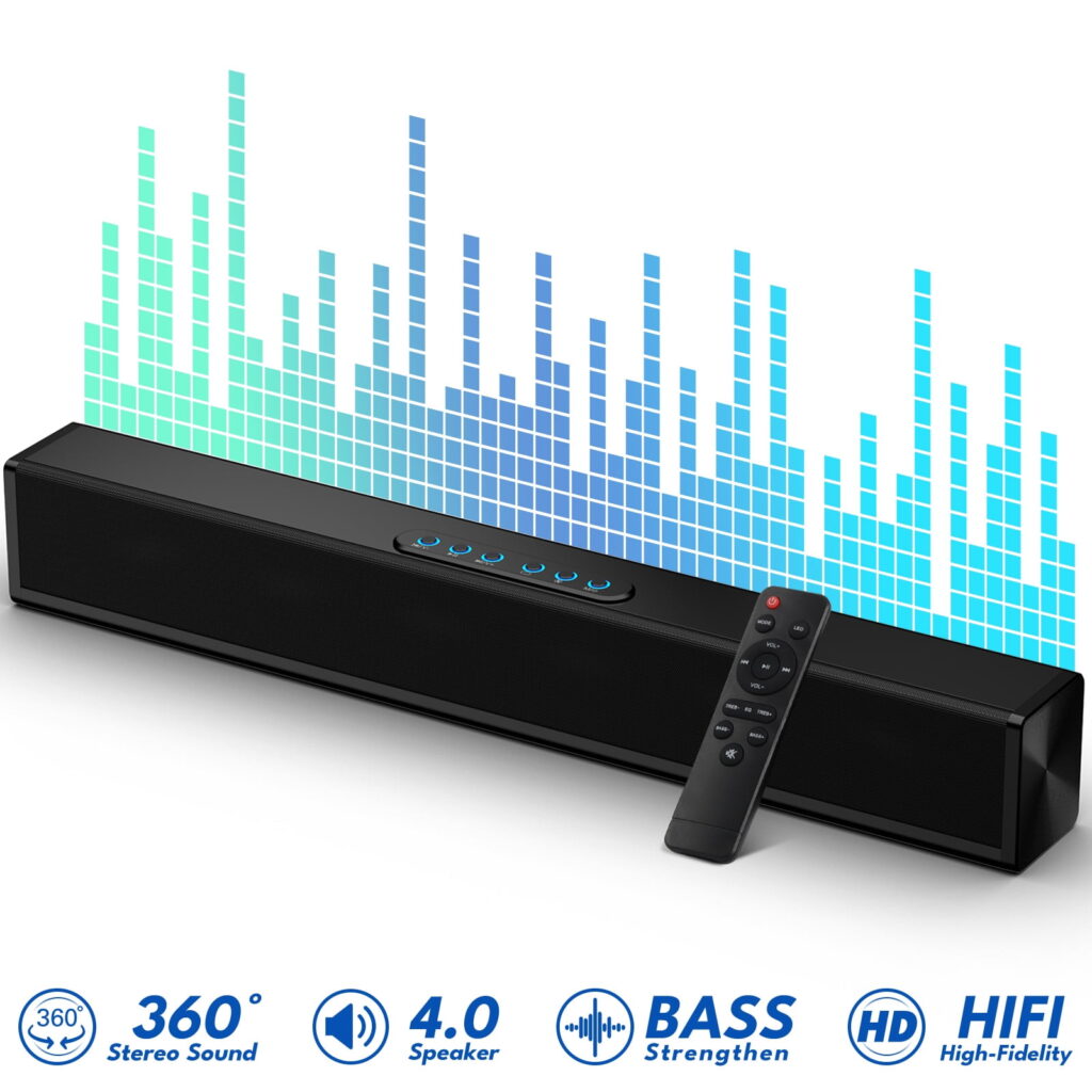 Dammyty Sound Bar for TV, 3D Surround Sound System TV Sound Bar, 60W Soundbar with Built-in Subwoofer, 2.1 ch Home Theater TV Speakers, HDMI-ARC, Bluetooth, COX, AUX