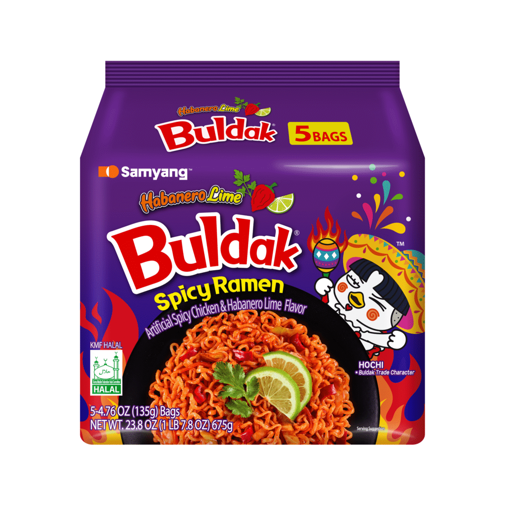 Samyang Buldak Habanero Lime Spicy Chicken Instant Ramen Noodles, 5 Pack, 4.76 oz Bags