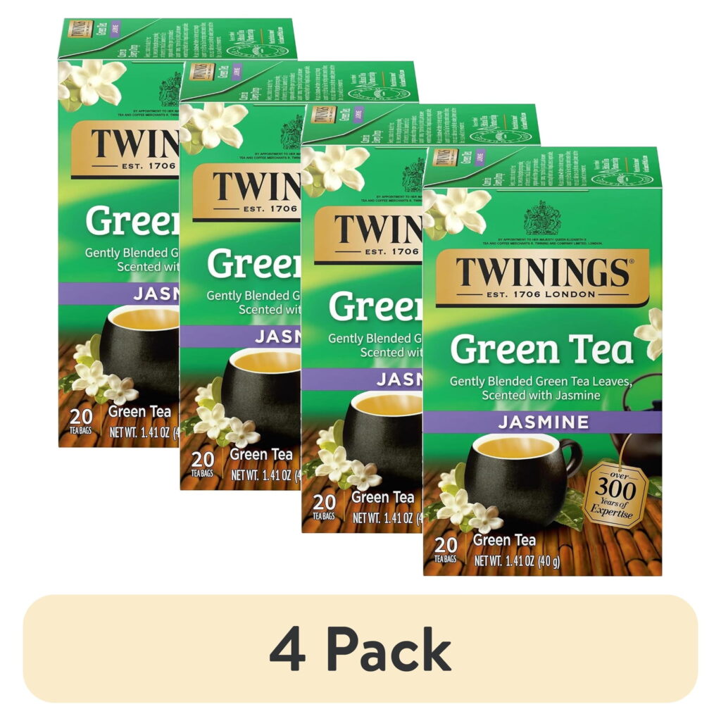 (4 pack) Twinings Green Tea with Jasmine Tea Bags, Naturally Caffeinated, Floral & Smooth, 20 Count