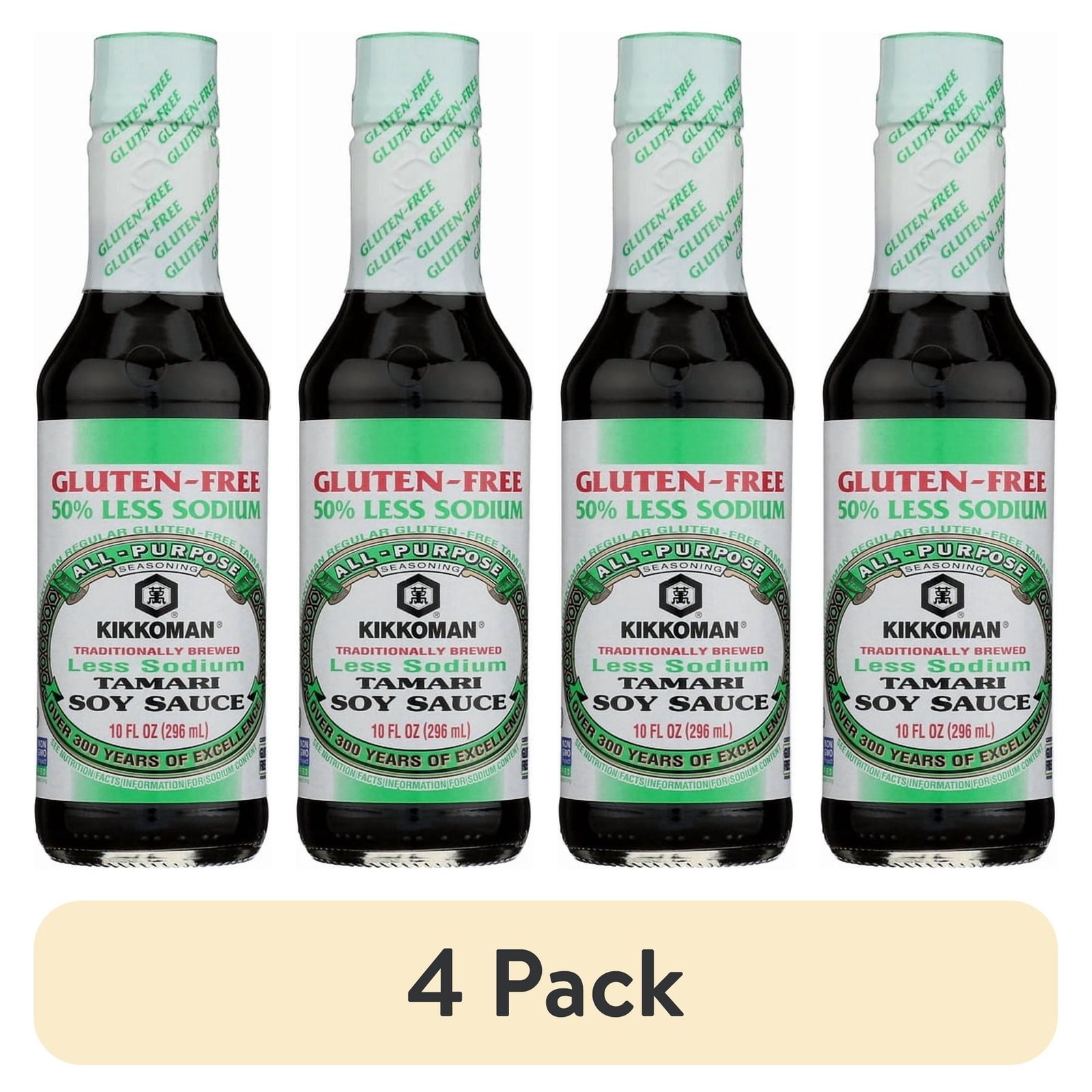 (4 pack) Kikkoman Tamari Less Sodium Soy Sauce, 10 fl oz Bottle