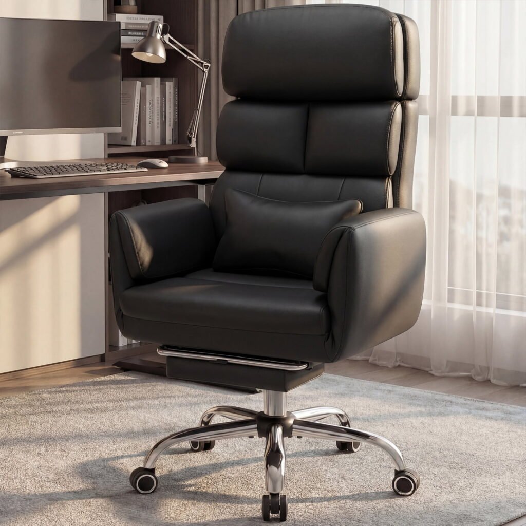 COOLHUT Big and Tall Office Chair 500LBS, Wide Seat Executive Office Desk Chair with Adjuatable Armrests and Headrest, PU Leather Hight Back Computer Chair with Footrest and Lumbar Suppor, Black