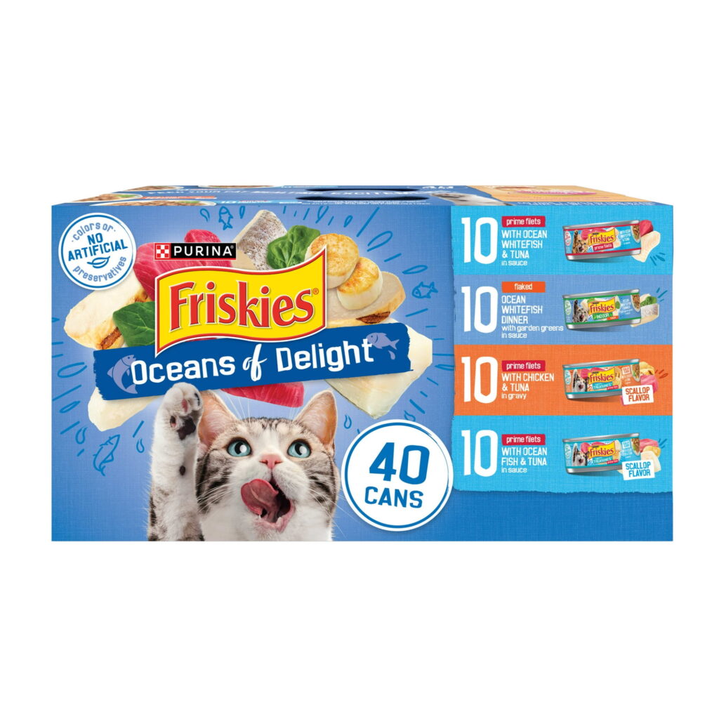 Purina Friskies Oceans of Delight Prime Filets & Flaked Wet Cat Food Variety Pack, 5.5 oz Cans (40 Pack)