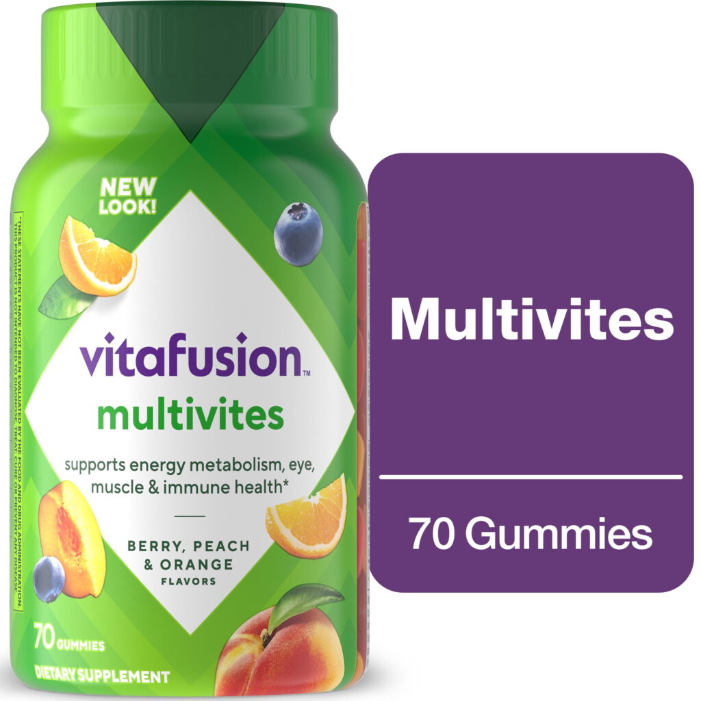 vitafusion MultiVites Gummy Multivitamins for Adults, Berry, Peach and Orange Flavored, 70 Count