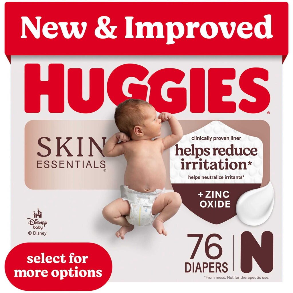 Huggies Skin Essentials, Fragrance Free Baby Diapers Size Newborn, 76 Count