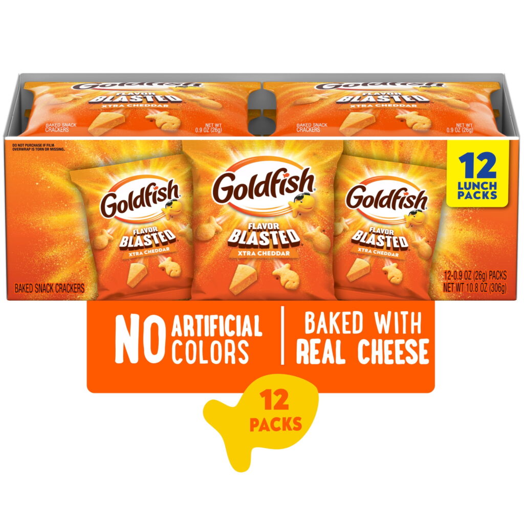 Goldfish Flavor Blasted Crackers, Xtra Cheddar Snack Packs, 12 Count Multipack