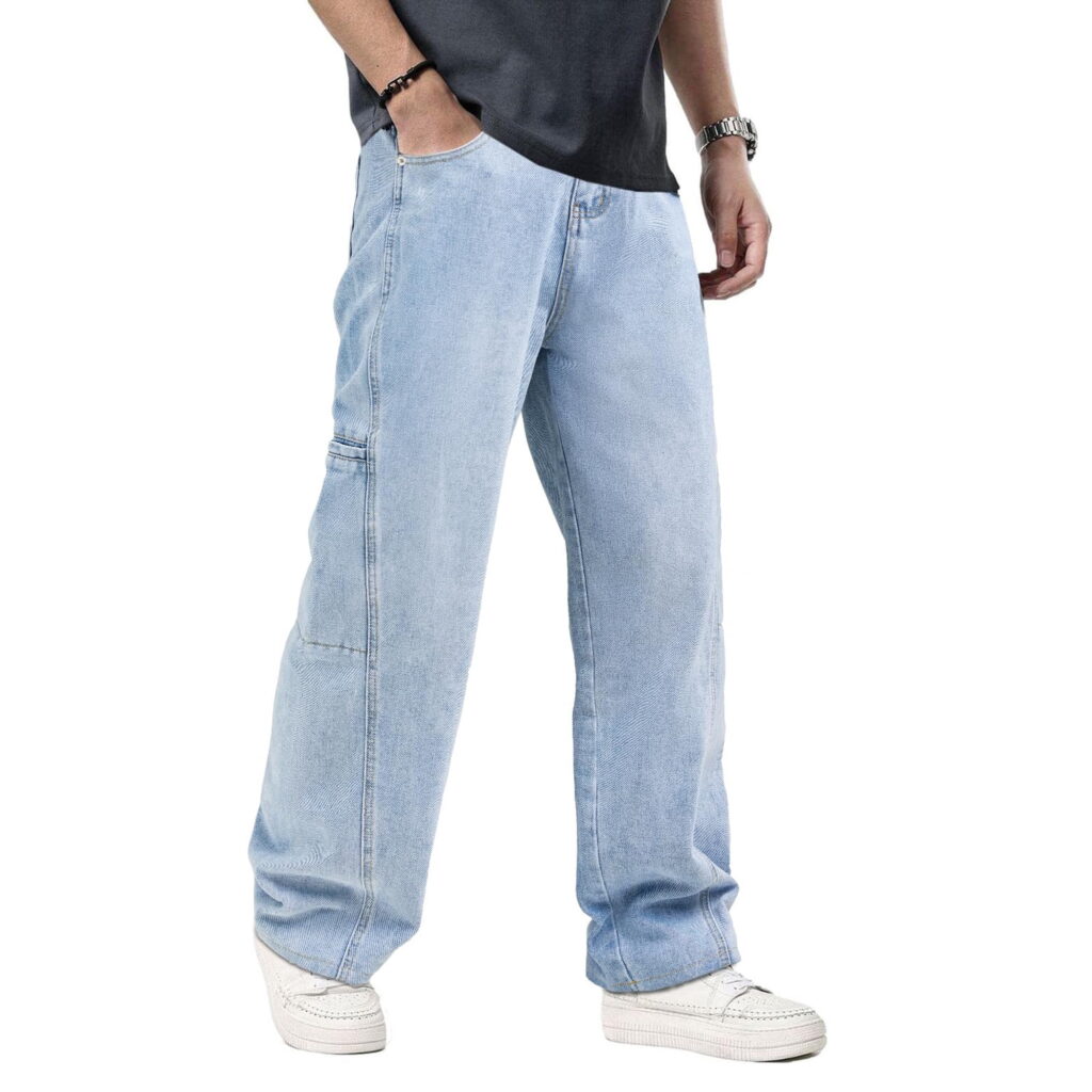 EMMIOL Men's Baggy Wide Leg Striped Skater Y2k Oversized Streetwear Denim Pants