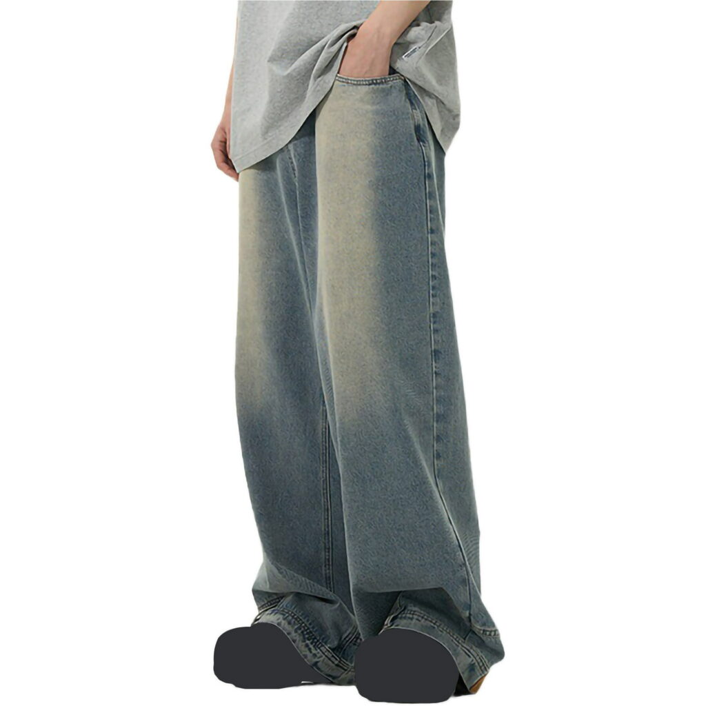 Zynviq Mens Denim Pants Zipper Straight Wide Leg Solid Baggy Reverse Design Jeans Men Stylish Pants Blue L