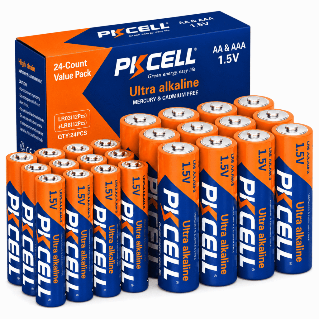 PKCELL 1.5V Alkaline AA & AAA Batteries (12 Double A + 12 Triple A), 24-Count Value Pack for Household Devices