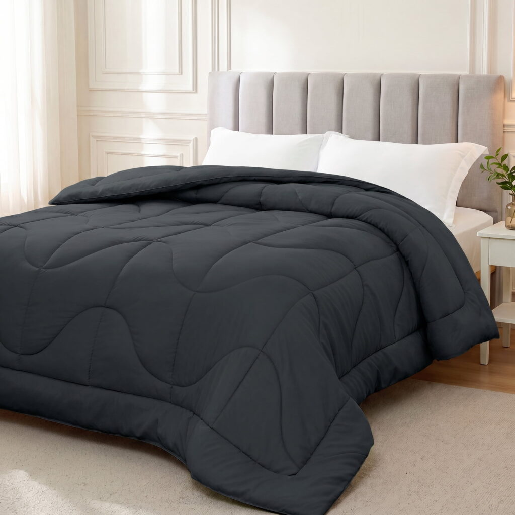WISHEAD Queen Comforter Duvet Insert, Reversible Quilted with Corner Tabs, Ultra Soft for All Season, Hotel Down Alternative Cooling Breathable Bedding, Machine Washable (Dark Gray, 88" x 88")