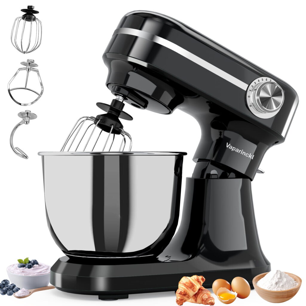Electric Stand Mixer 6.5QT, 3-in-1 12-Speed Tilt-Head Household Mixer with Dough Hook, Beater, Whisk for Kitchen, Food Mixer for Baking Bread Cake and Most Home Cooks, Black