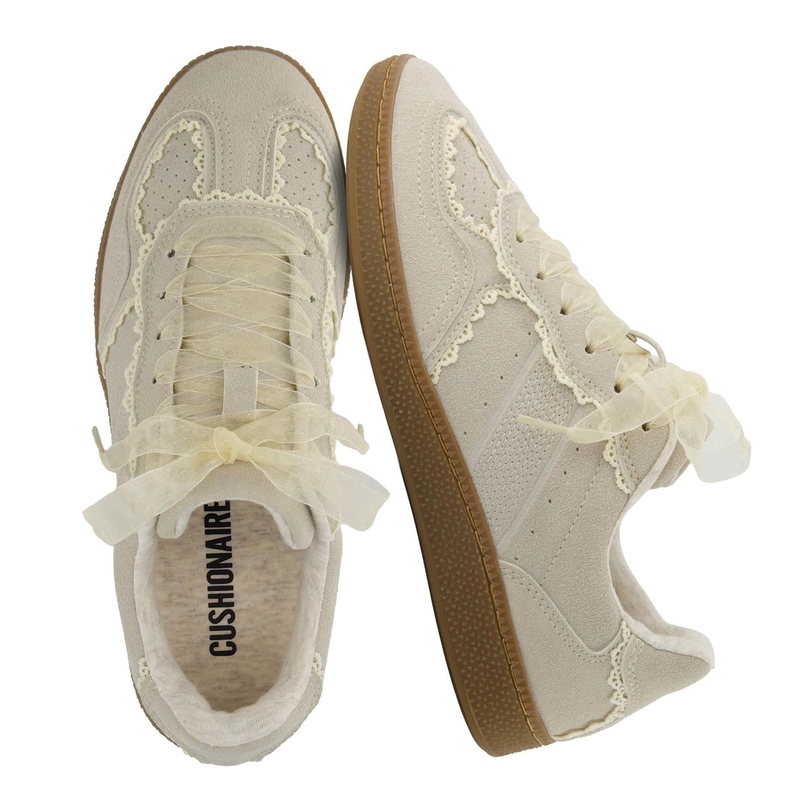 Cushionaire Belinda Women’s Lace Detail Casual Sneakers – Elegant Ribbon Lace-Up Summer Shoes for Women with Memory Foam