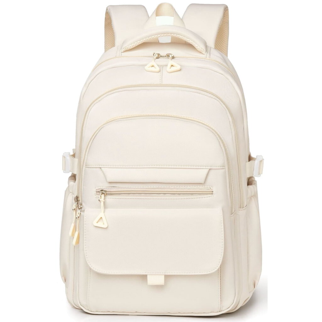 DAKIMOE School Backpack for College High Middle School Fashion Student bag, Cute Aesthetic Teen Bookbag for Teens Women, Beige