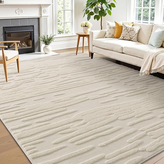 Buganda Area Rugs for Living Room, Non-Slip Bedroom Bedside Carpet, Modern Indoor Washable Area Rug, 5'x8', Beige