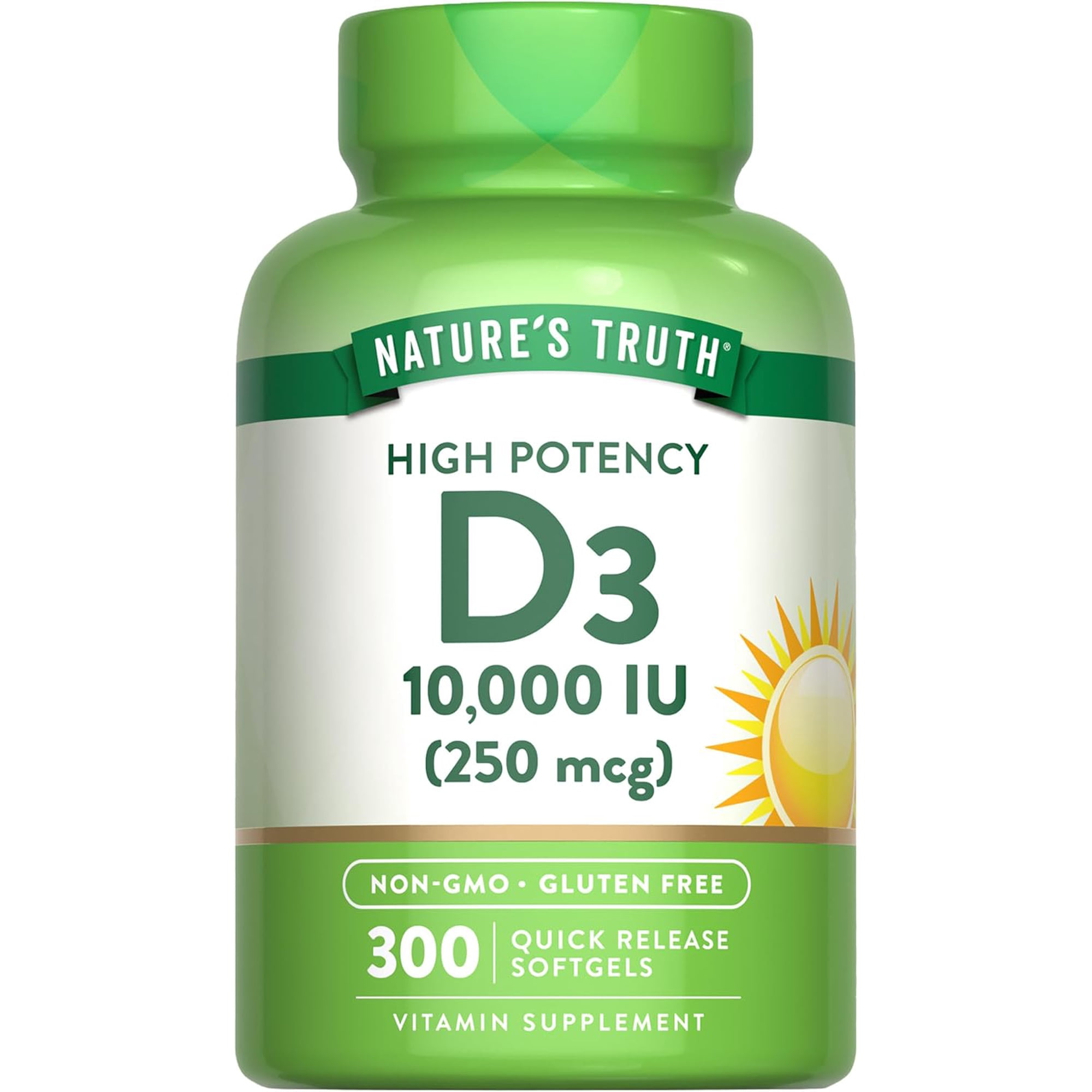 Vitamin D3 10000 IU Softgels | 300 Count | Extra Strength | Non-GMO & Gluten Free Supplement | by Nature's Truth