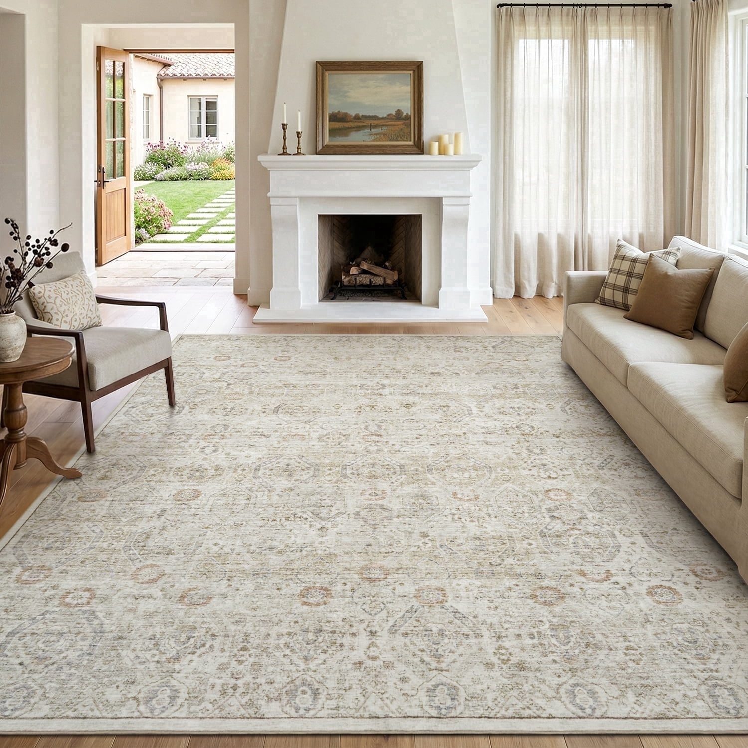 SIXHOME 8'x10' Area Rugs for Living Room Farmhouse Retro Area Rugs Machine Washable Rugs Beige