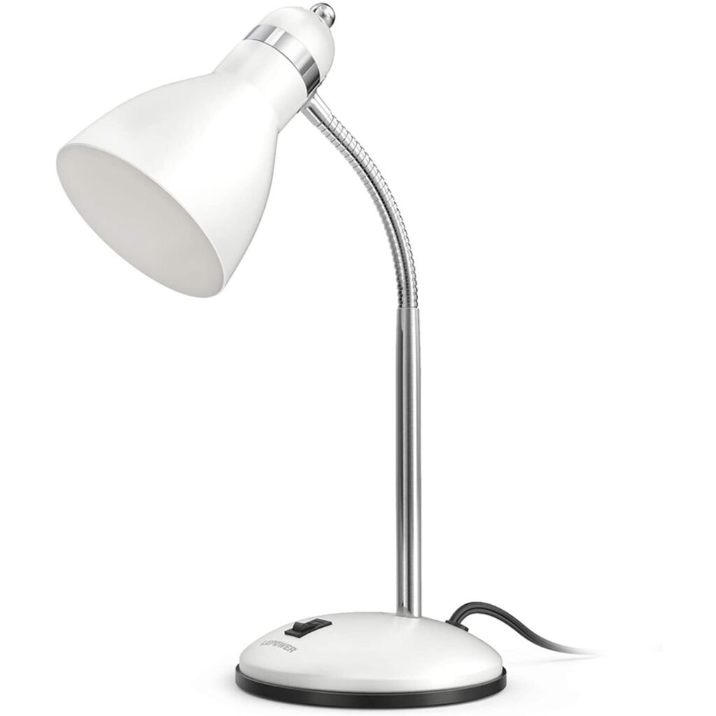 LEPOWER Metal Desk Lamp, Adjustable Gooseneck Table Lamp for Home, Office, Bedroom, White