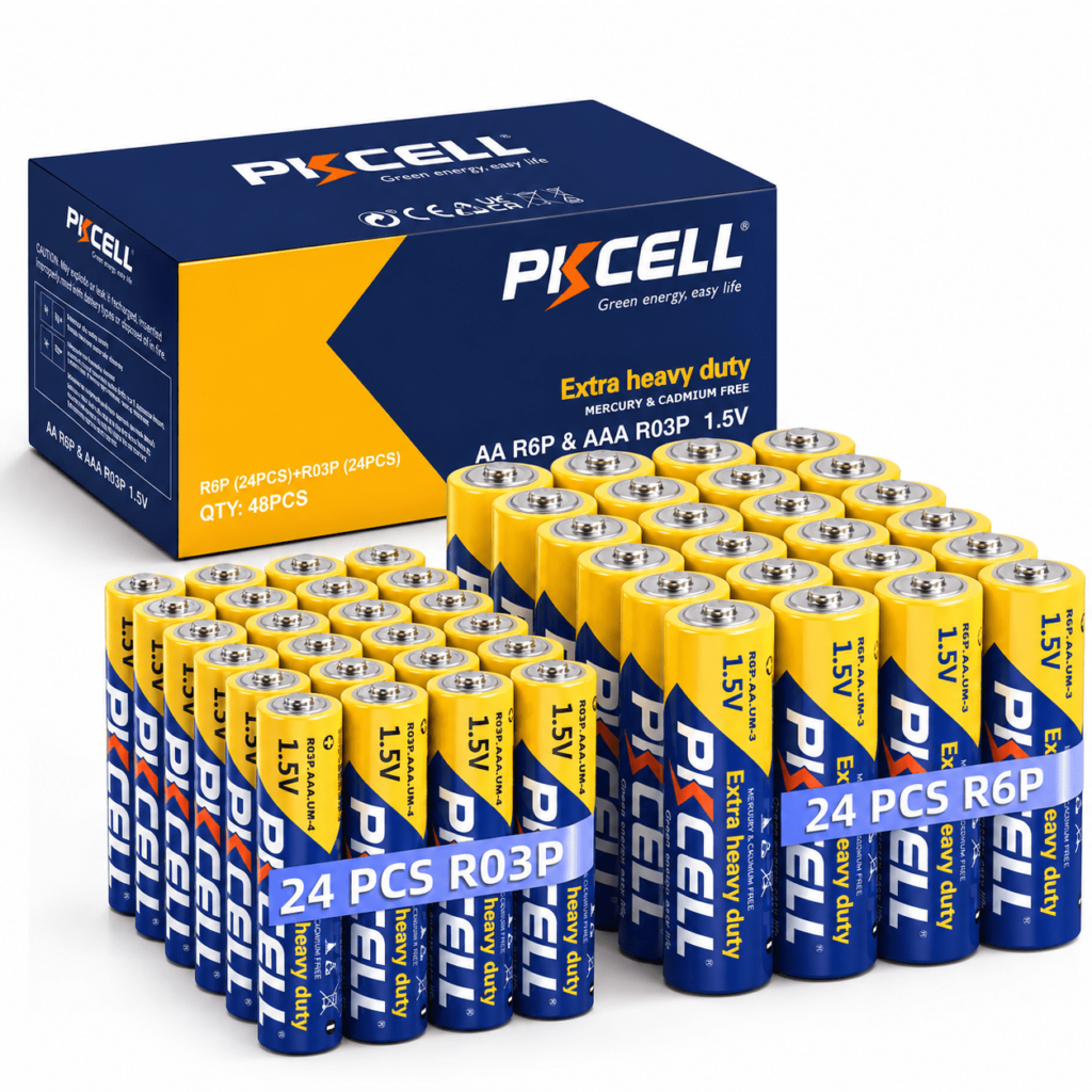 PKCELL 1.5V Carbon Zinc AA & AAA Batteries (24 Double A + 24 Triple A), 48-Count Value Pack for Household Devices