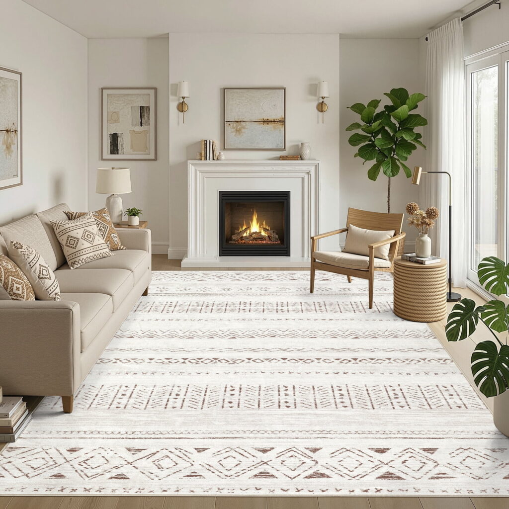 UERMEI 5'x7' Area Rugs for Living Room, Washable Rugs Boho Moroccan Area Rug Soft Neutral Geometric Bohemian Carpet Distressed Indoor Rug for Bedroom Dining Room Office Foldable Nonslip Rug, Brown