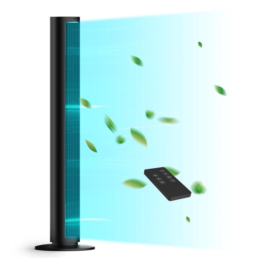 40 inch Tower Fan for Home, 80° Oscillating Standing Floor Fan with Remote, 4 Speeds 7 Hour Timer, LED Display with Remote Bladeless Fan