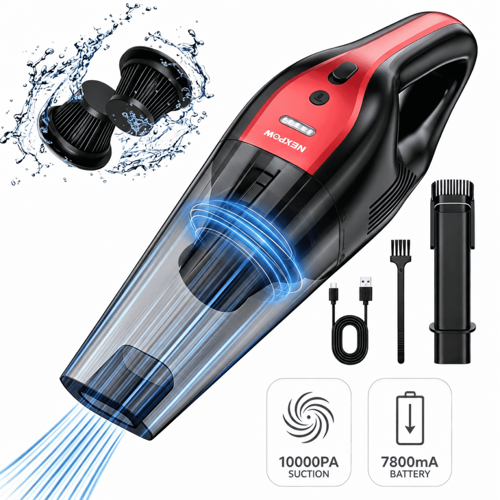 Nexpow Wireless Rechargeable Handheld Vacuum Cleaner with Suction Filter, LED Light, for Car and Home,Pet