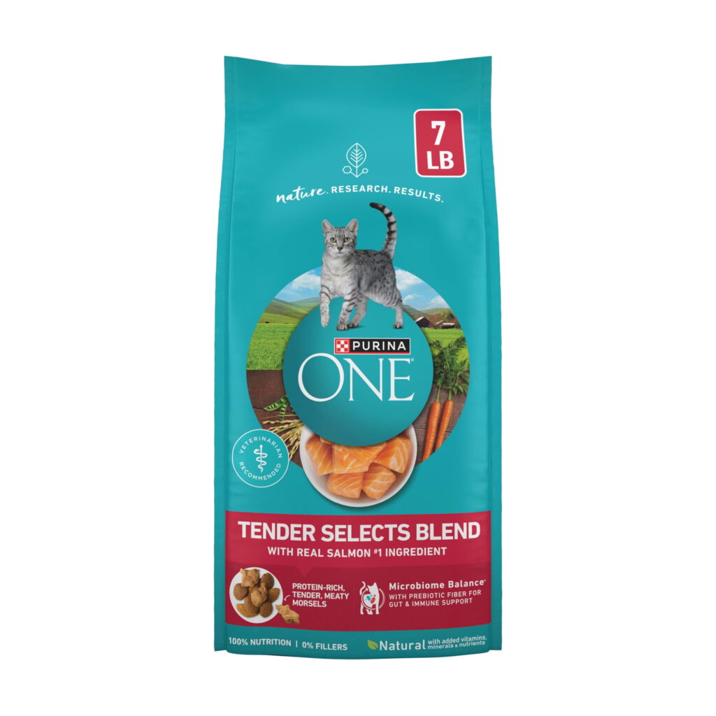 Purina ONE Tender Selects Blend With Real Salmon Digestive Care Natural Dry Cat Food, 7 lb, 4 Pack