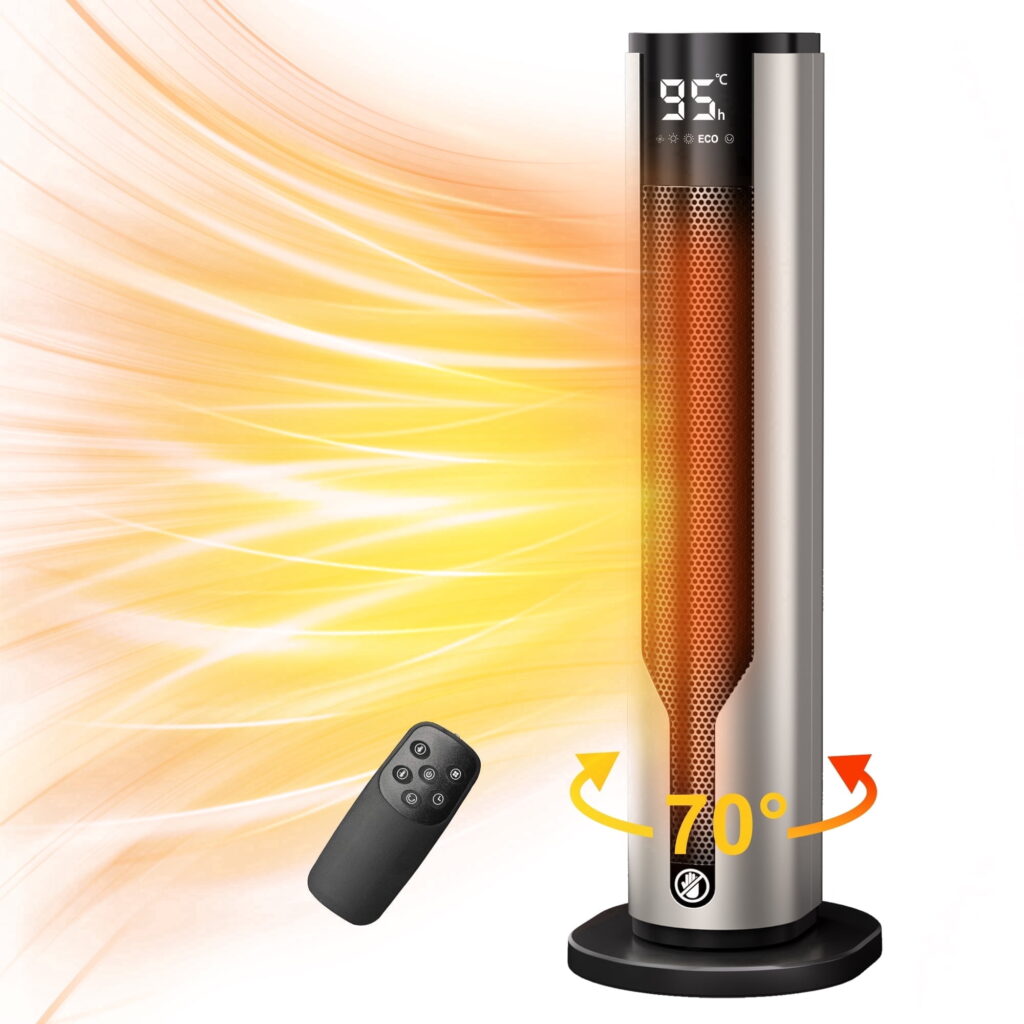 ATUPEN Space Heater, 1500W PTC Electric Heater with Thermostat, 70° Oscillation Timer for Indoor Bedroom