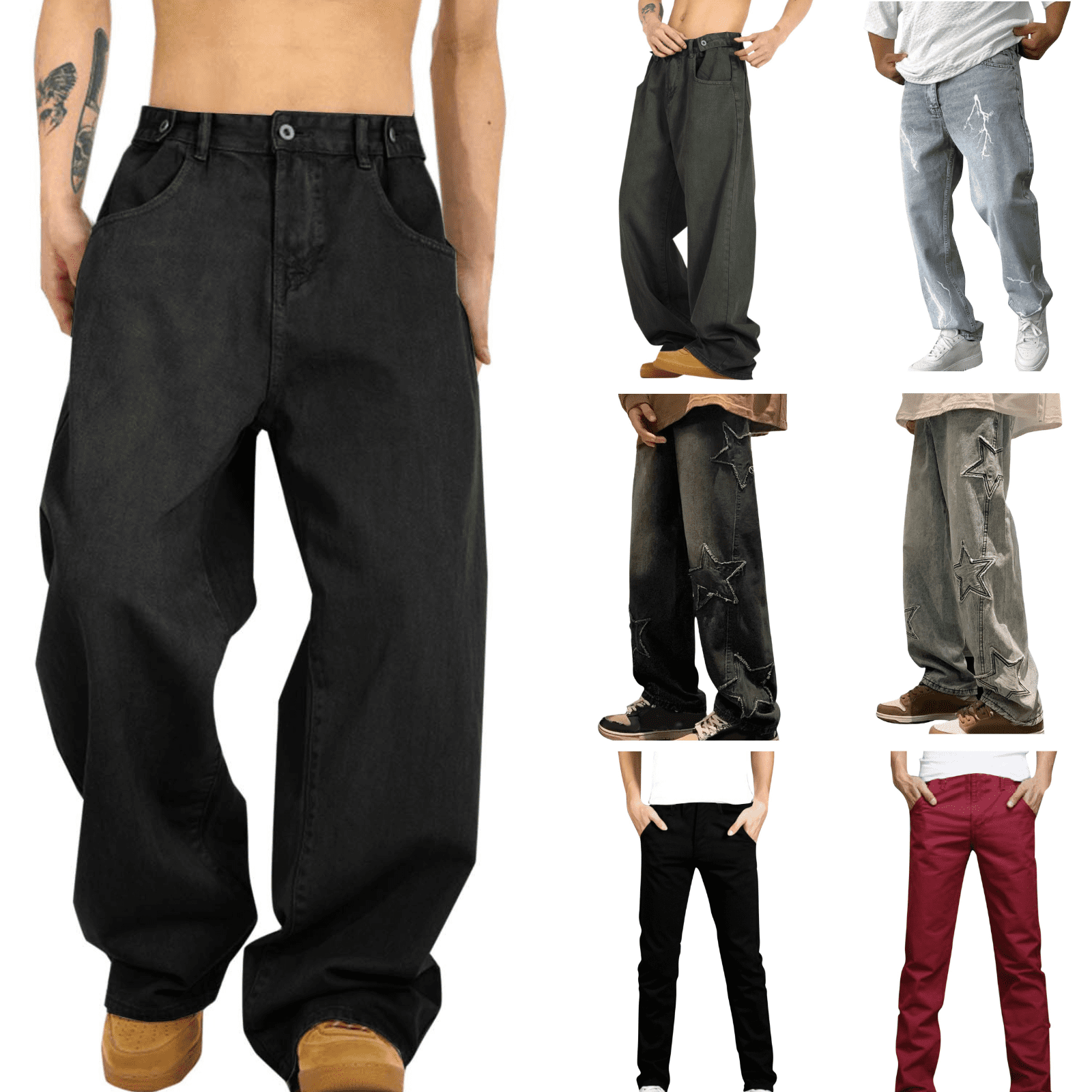 Molinyidia Clothes Mens Wide Leg Jeans Baggy Loose Fit Denim Pants Mens Y2K Jeans Hip Hop Casual Trousers Streetwear Loose Casual Denim Trouser