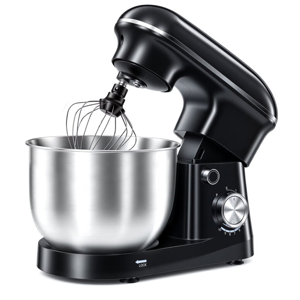 EDX 6.3 QT Stand Mixer,10-Speed Electric Kitchen Mixer with Dough Hook,Whisk,Flat Beater and Bowl,Portable Lightweight Food Mixer for Most Home Cooks,Dishwasher Safe,Black
