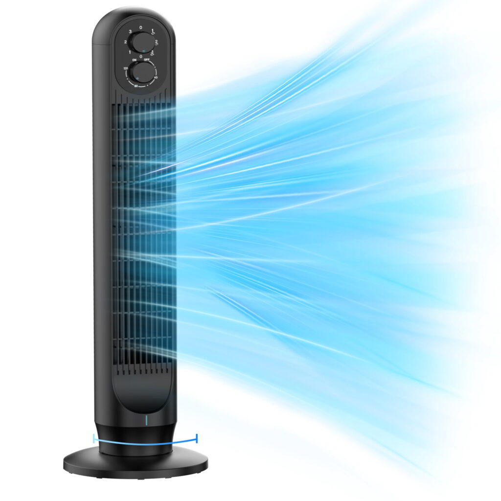 Tower Fan, 31" Oscillating Standing Fan for Home, Patbrela Floor Fan with 360° Dual Knob Control, 3 Speed, Timer Bladeless Fan for Bedroom Office