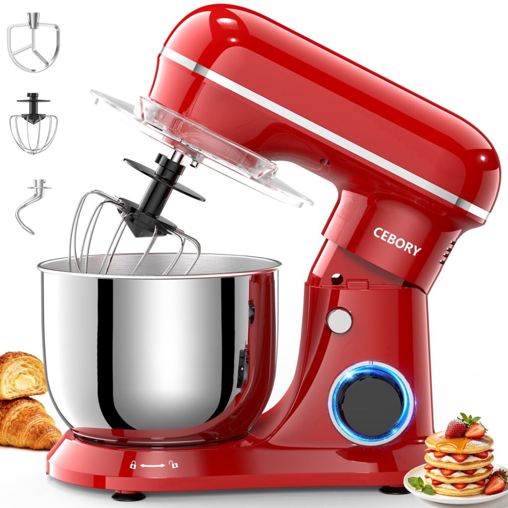 CEBORY 4 QT 3-in-1 Stand Mixer, 10-Speed Tilt-Head Electric Kitchen Mixer with Dough Hook, Beater, Whisk, and Stainless Steel Bowl for Home Baking