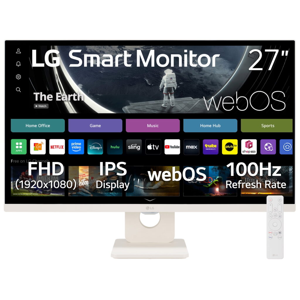 LG 27 inch FHD IPS Smart Monitor with webOS 100Hz, White, 1.8 Inches Depth