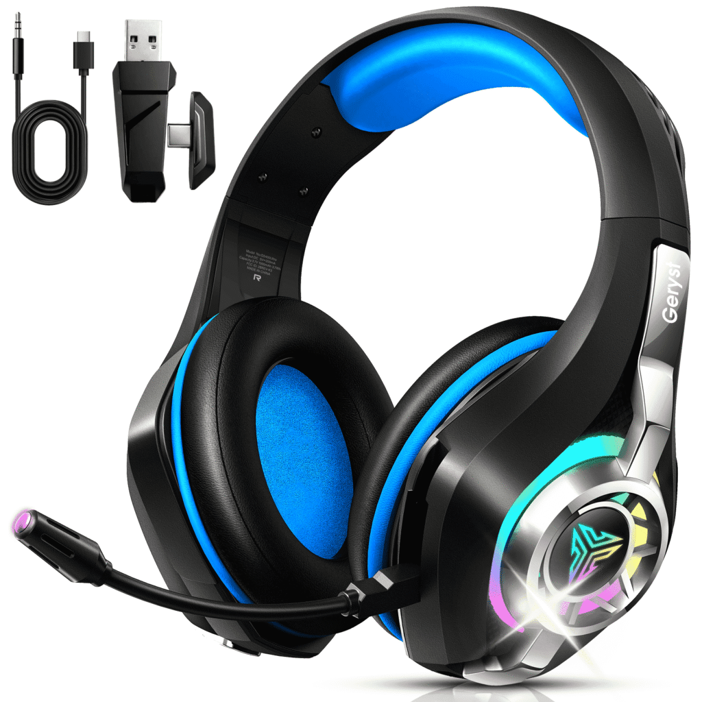 2.4GHz Wireless Gaming Headset for PS4/PS5/Switch/PC, Bluetooth Over Ear Headphones with ENC Noise Cancelling Mic,7.1 Stereo Surround Sound, 40mm Drivers, RGB Light, 45H Battery Gaming Headphone