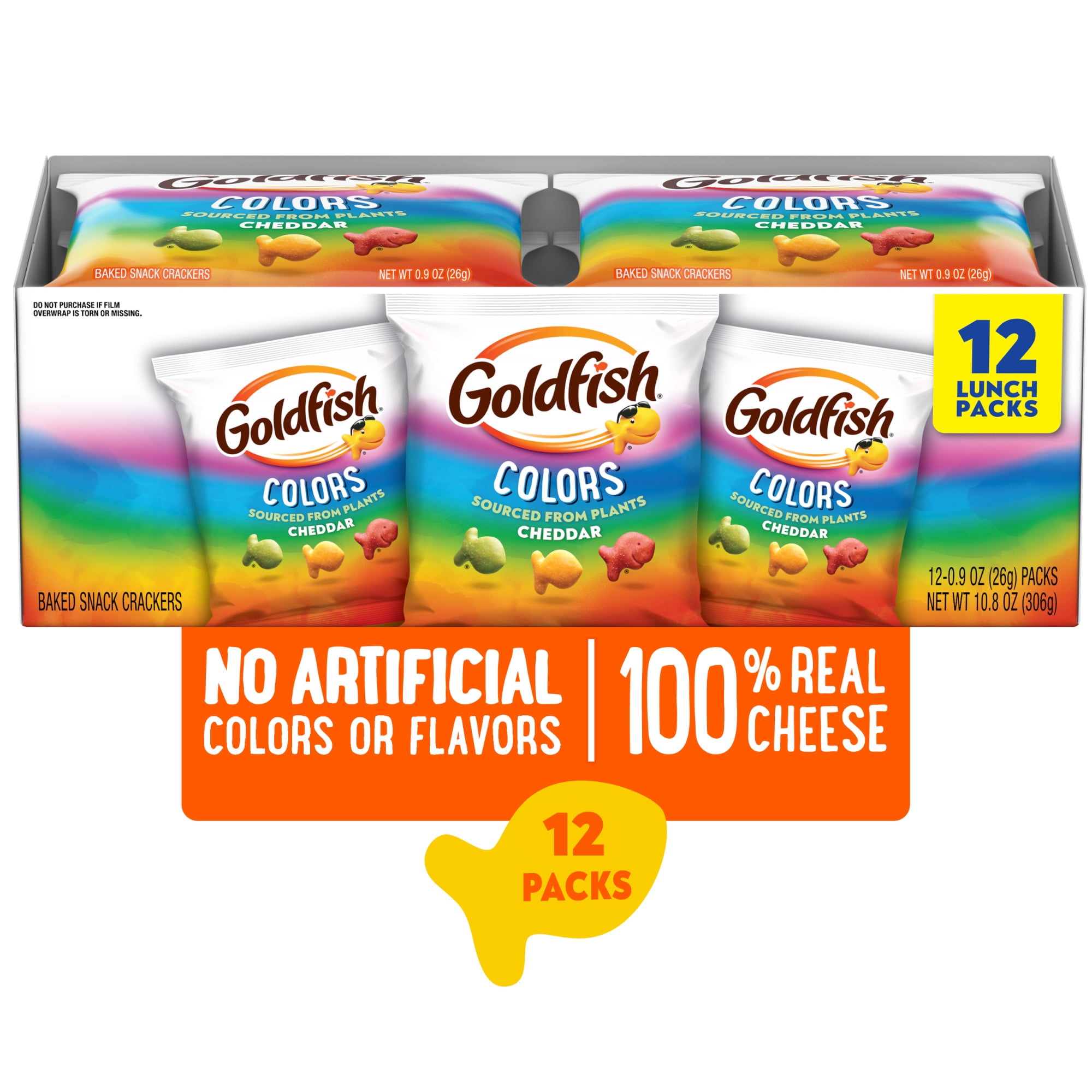 Goldfish Colors Crackers, Snack Pack, 0.9 oz, 12 Count Multi-Pack Tray