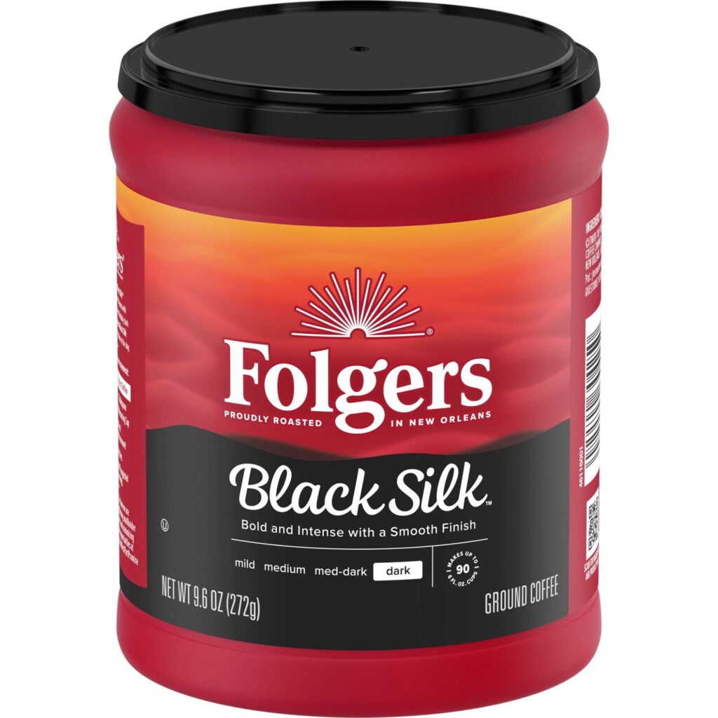 Folgers Black Silk Ground Coffee, Smooth Dark Roast Coffee, 9.6 oz Canister