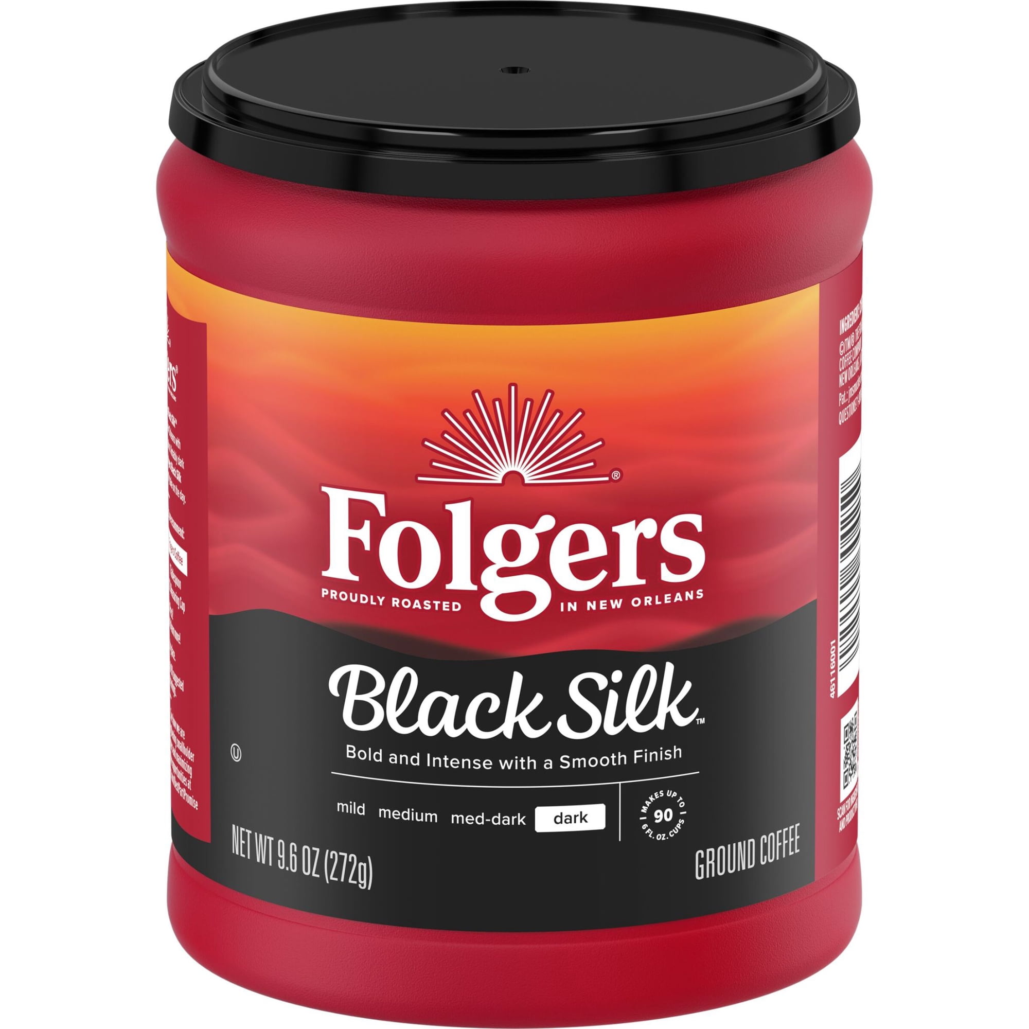 Folgers Black Silk Ground Coffee, Smooth Dark Roast Coffee, 9.6 oz Canister