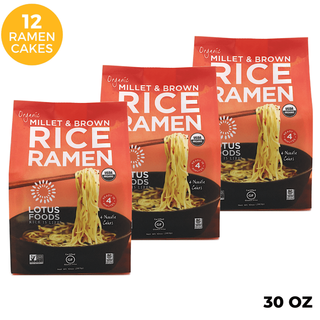 Lotus Foods Organic Millet & Brown Rice Ramen - Gluten Free Ramen Noodles, Whole Grain, Organic Vegan Ramen, Low Sodium Rice Noodles - 10 Oz Bags (Pack of 3)